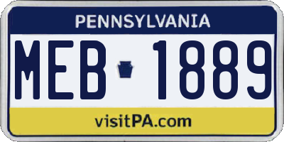 PA license plate MEB1889