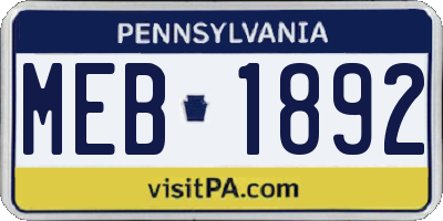 PA license plate MEB1892