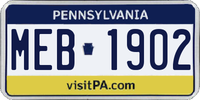 PA license plate MEB1902
