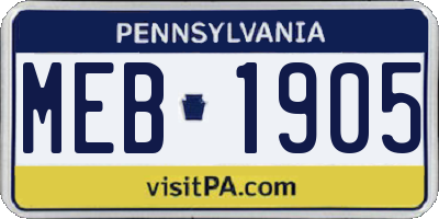 PA license plate MEB1905