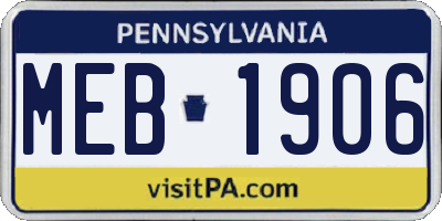 PA license plate MEB1906