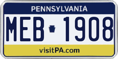 PA license plate MEB1908