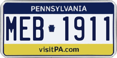 PA license plate MEB1911