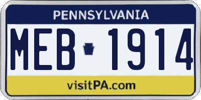 PA license plate MEB1914