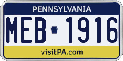 PA license plate MEB1916