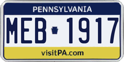 PA license plate MEB1917