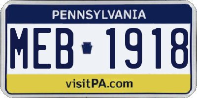 PA license plate MEB1918