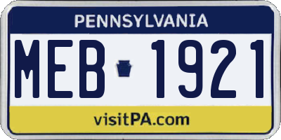 PA license plate MEB1921