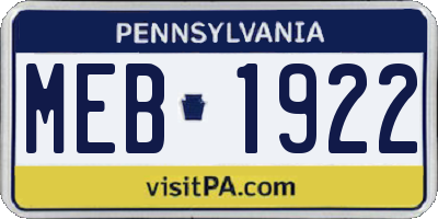 PA license plate MEB1922
