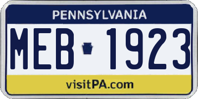 PA license plate MEB1923