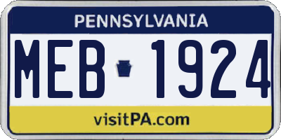 PA license plate MEB1924