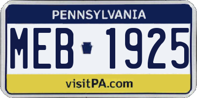 PA license plate MEB1925
