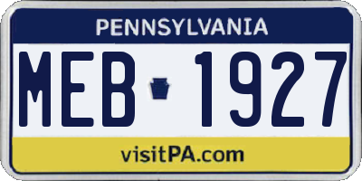 PA license plate MEB1927