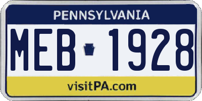 PA license plate MEB1928