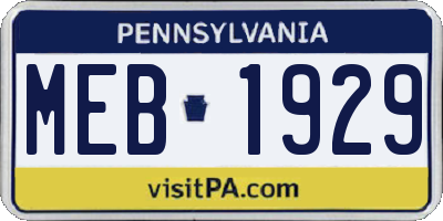 PA license plate MEB1929