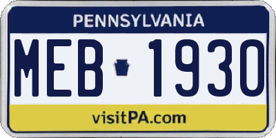 PA license plate MEB1930