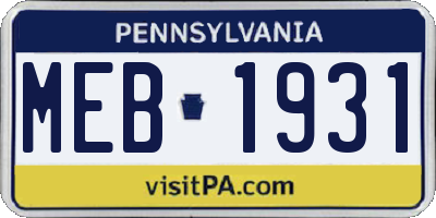PA license plate MEB1931