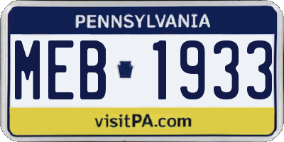 PA license plate MEB1933