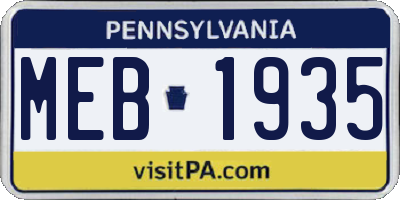PA license plate MEB1935