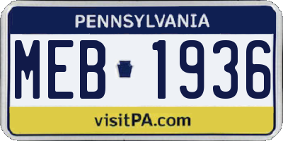 PA license plate MEB1936