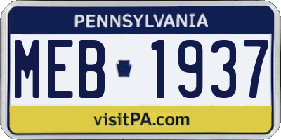 PA license plate MEB1937