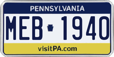 PA license plate MEB1940