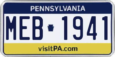 PA license plate MEB1941