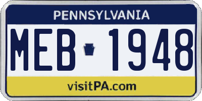 PA license plate MEB1948