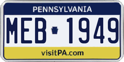 PA license plate MEB1949