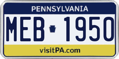 PA license plate MEB1950