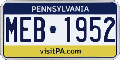 PA license plate MEB1952