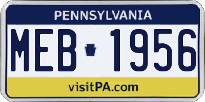 PA license plate MEB1956