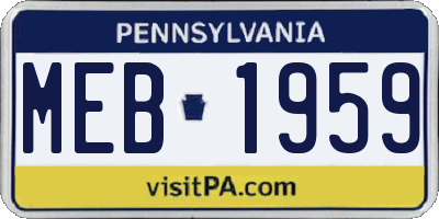 PA license plate MEB1959