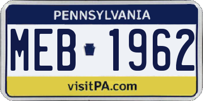 PA license plate MEB1962