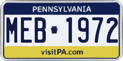 PA license plate MEB1972