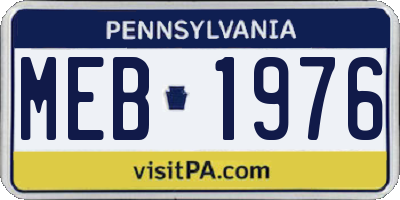 PA license plate MEB1976