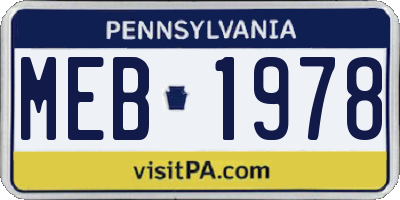 PA license plate MEB1978