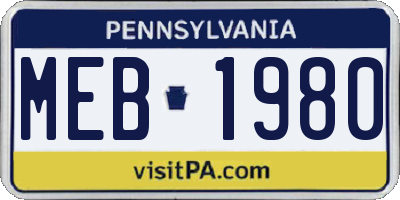 PA license plate MEB1980