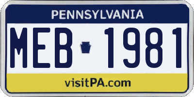 PA license plate MEB1981