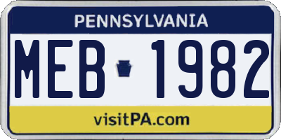 PA license plate MEB1982