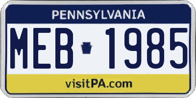 PA license plate MEB1985