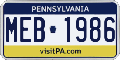 PA license plate MEB1986
