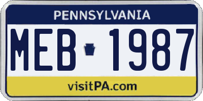 PA license plate MEB1987