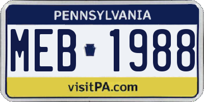 PA license plate MEB1988