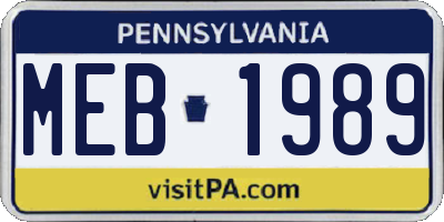 PA license plate MEB1989