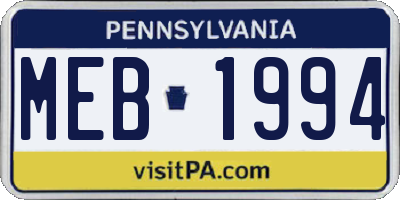 PA license plate MEB1994