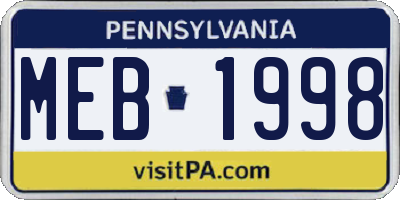 PA license plate MEB1998