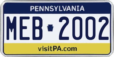 PA license plate MEB2002