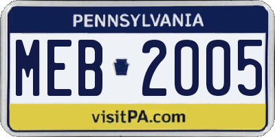 PA license plate MEB2005