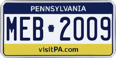 PA license plate MEB2009